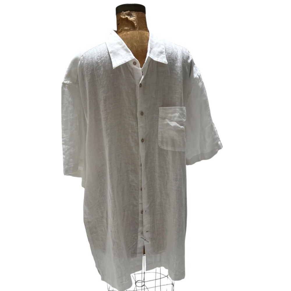 Joseph Abboud Men 2XLT White Linen Short Sleeve Button Up Shirt Big & Tall Boxy - Picture 14 of 16
